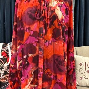 Milano Sheer Red and Pink Blouse